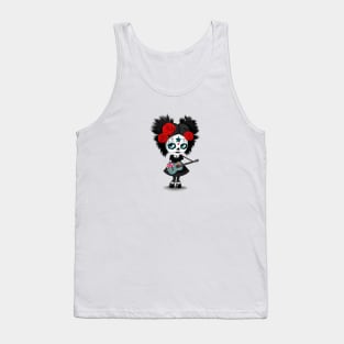 Sugar Skull Girl Playing Fiji Flag Guitar Tank Top